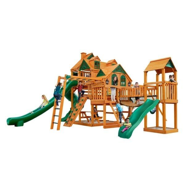 iben-product-301-image-1.jpg Gorilla Playsets Empire Extreme Wooden Swing Set with Monkey Bars, Clatter Bridge, Tower, and 3 Slides - Image 1