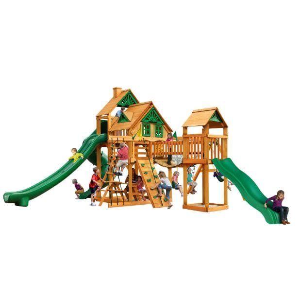 iben-product-302-image-1.jpg Gorilla Playsets Mountaineer Treehouse Wooden Swing Set with Tube Slide, Rope Ladder, and Sandbox - Image 1