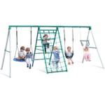 Swing Sets with Saucer Swing,Belt Swing,Trapeze Bar,Climbing Rope,Climbing Ladder - Image 5