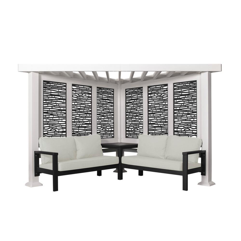 iben-product-98-image-1.jpg Ridgedale 8 Ft. X 8 Ft. White Steel Modern Cabana Pergola with Conversation Seating in Pumice - Image 1